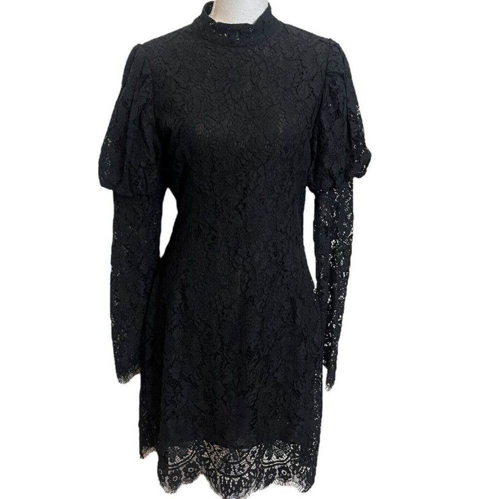 Ganni Everdale Romantic Black Lace Mini Dress Size 36 USA 4 (S) - Picture 9 of 17